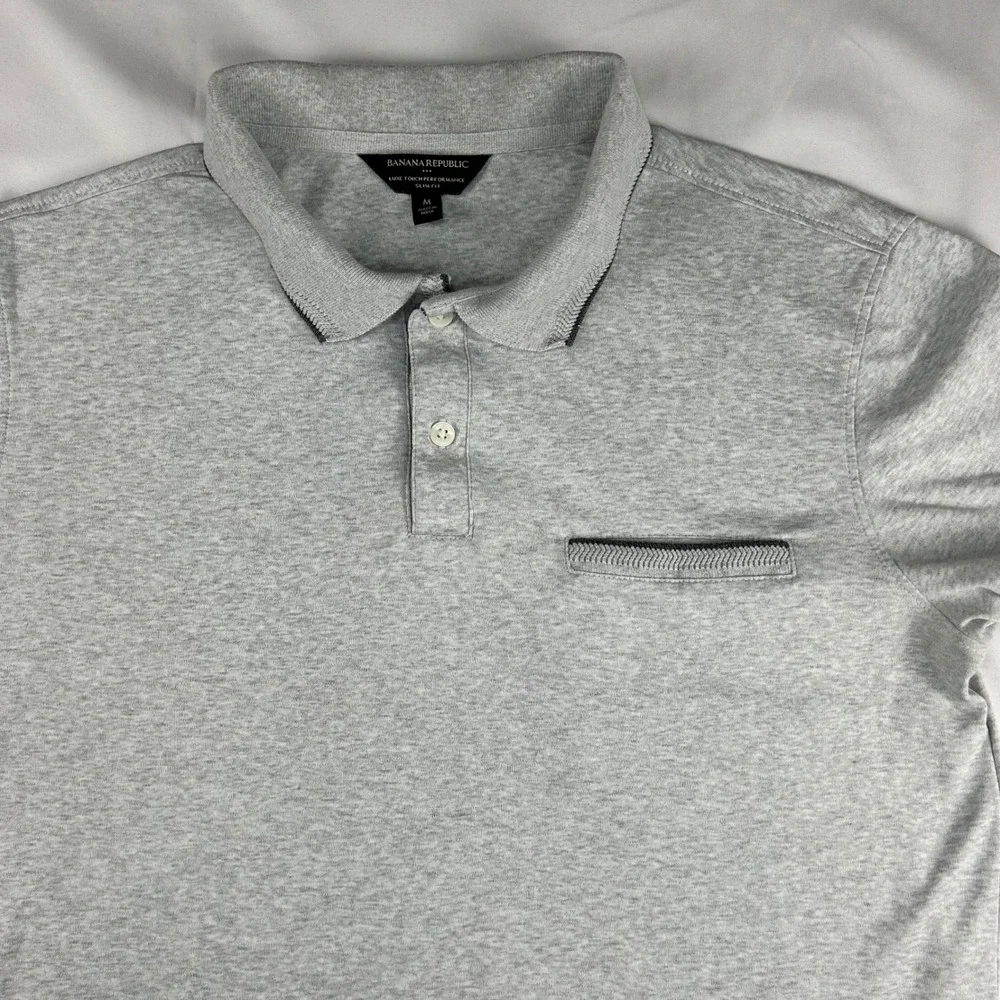 Banana Republic Luxe Touch Performance Polo Shirt Mens Medium Gray Slim Fit